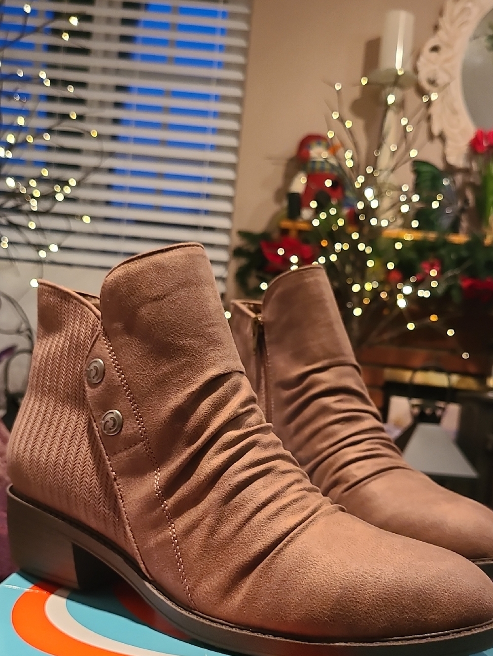 Baretraps Dark Taupe Ruched Ankle Boots with Button Detail Size 9.5M